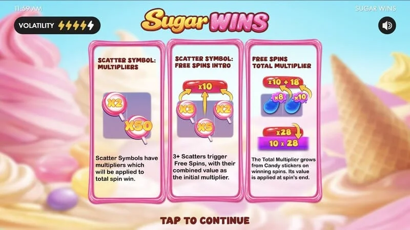 Sugar Wins – menu główne slotu