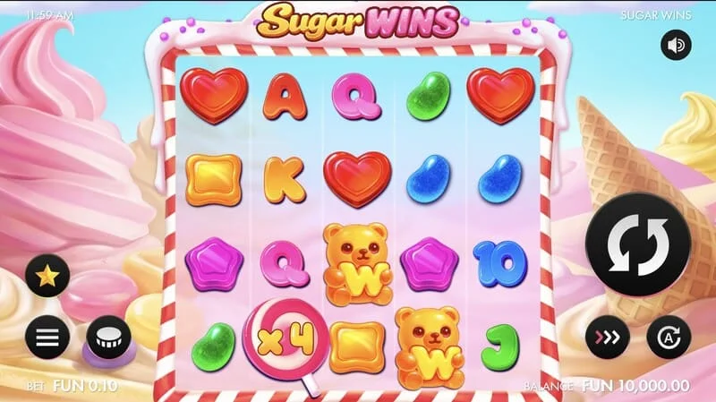 Sugar Wins – ekran gry z bębnami 5x4